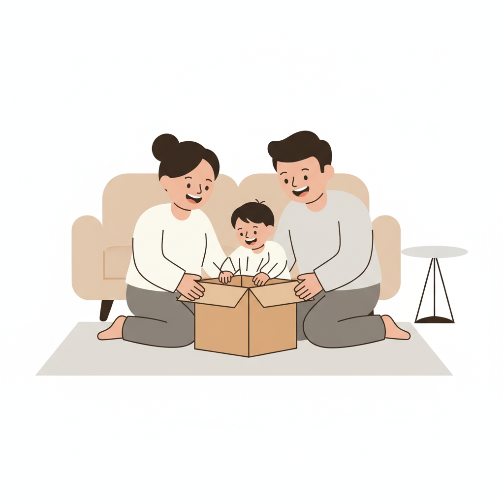 Icona famiglia con pacco